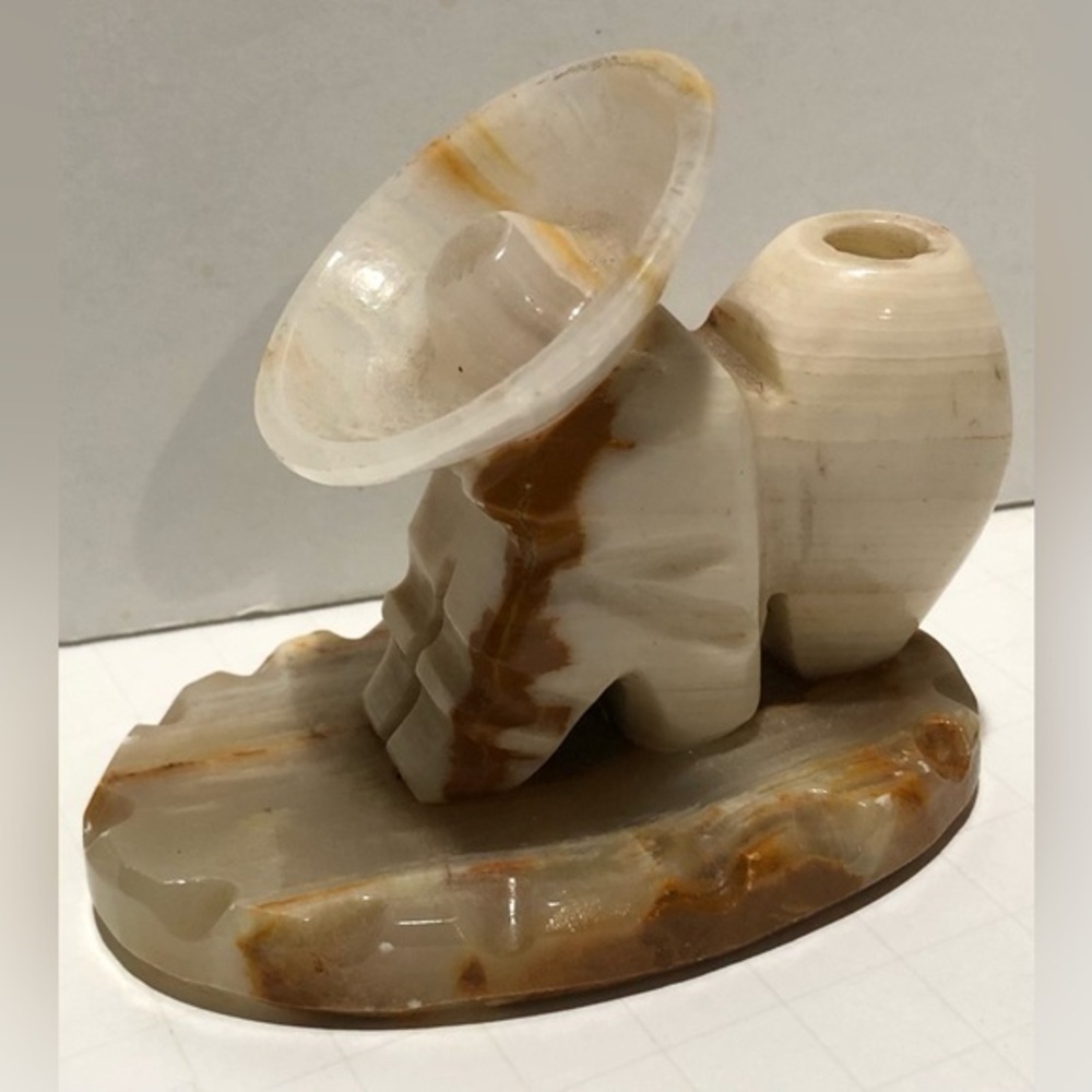 Vintage Mexican Carved Marble Onyx Statue "Sleeping Man in Sombrero"